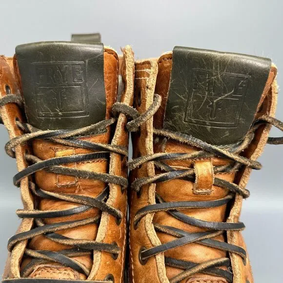 Frye Veronica Women's 6.5 Brown Leather Shearling Duck Boots Lace-Up Mid-Calf - Picture 3 of 12